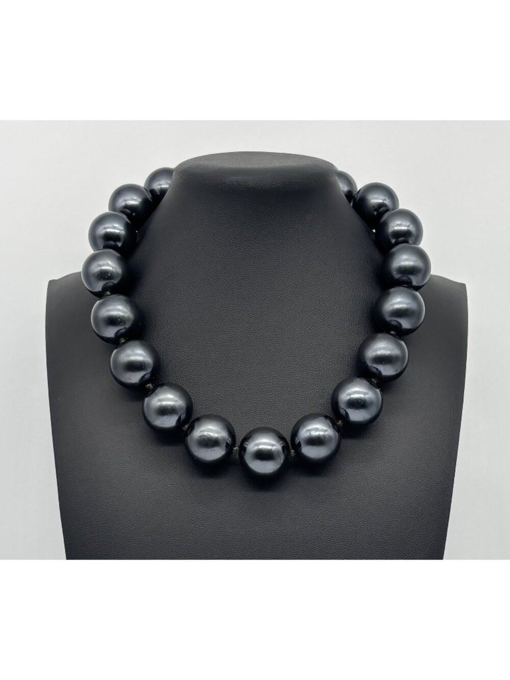 Vintage Monet Statement Necklace 20mm Black Lucite Beads Adjustable 1980s Signed